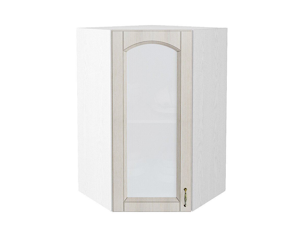 Шкаф верхний угловой остекленный Верона L, цвет: Ясень золото/Белый Шкаф верхний угловой остекленный Верона L, цвет: Ясень золото/Белый