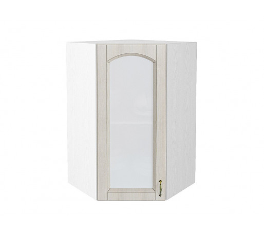 Шкаф верхний угловой остекленный Верона L, цвет: Ясень золото/Белый