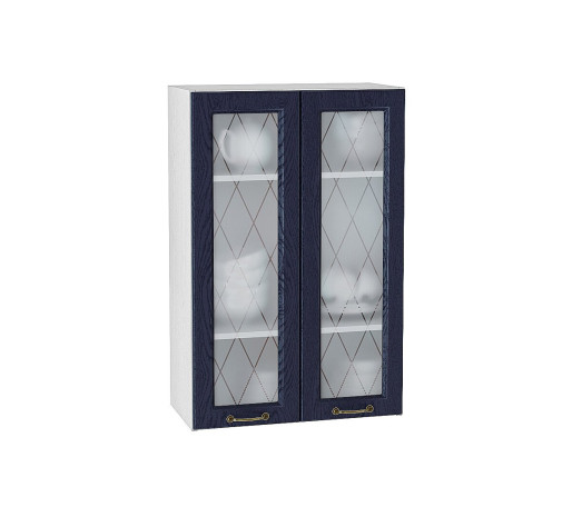 Шкаф верхний с 2-мя остекленными дверцами Ницца, цвет: Дуб синий
