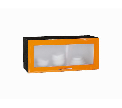 Шкаф верхний горизонтальный остекленный Валерия-М, цвет: Оранжевый глянец