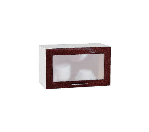 Шкаф верхний горизонтальный остекленный глубокий Валерия-М, цвет: Гранатовый металлик
