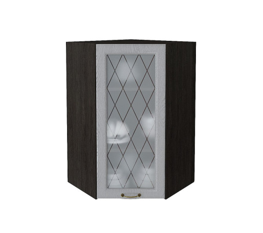 Шкаф верхний угловой остекленный Ницца, цвет: Дуб серый