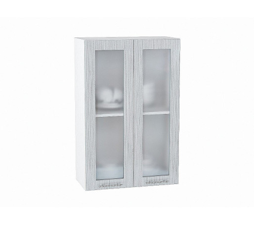 Шкаф верхний с 2-мя остекленными дверцами Валерия-М, цвет: Серый металлик дождь светлый