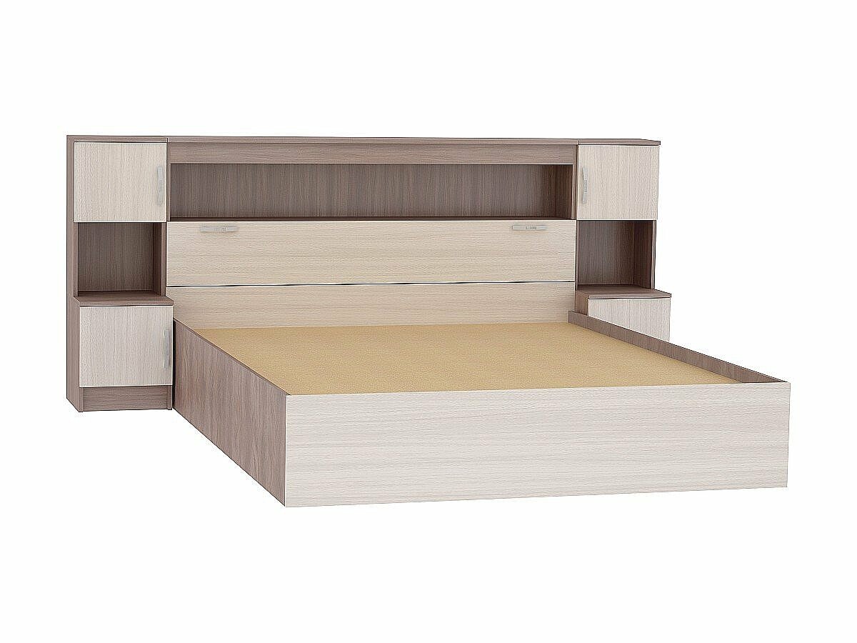 Кровать Бася КР-552 с закроватным модулем (1,6м), цвет: Ясень шимо светлый Кровать Бася КР-552 с закроватным модулем (1,6м), цвет: Ясень шимо светлый