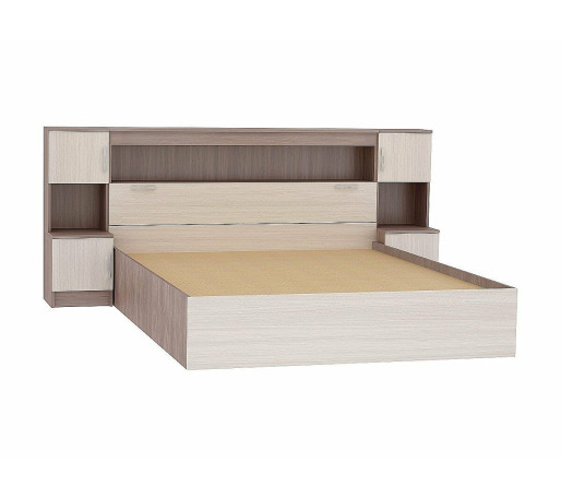 Кровать Бася КР-552 с закроватным модулем (1,6м), цвет: Ясень шимо светлый