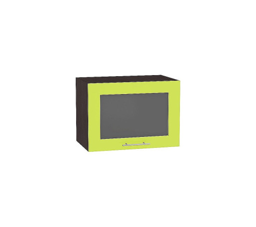 Шкаф верхний горизонтальный остекленный глубокий Валерия-М, цвет: Лайм глянец