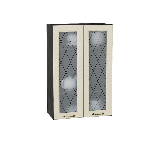 Шкаф верхний с 2-мя остекленными дверцами Ницца, цвет: Дуб крем