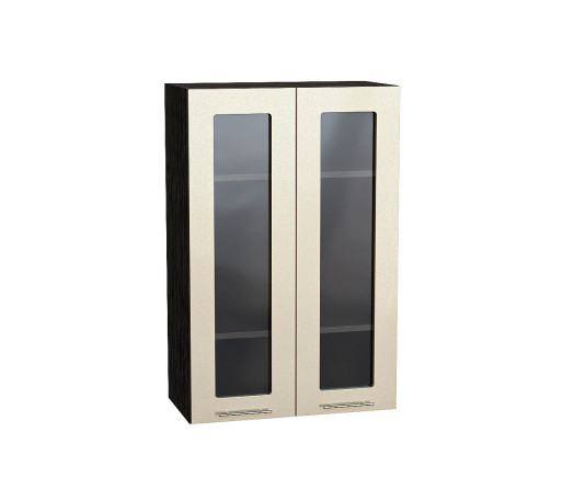 Шкаф верхний с 2-мя остекленными дверцами Валерия-М, цвет: Бежевый металлик