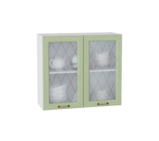 Шкаф верхний с 2-мя остекленными дверцами Ницца, цвет: Дуб оливковый