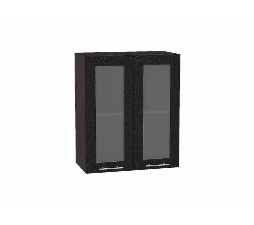 Шкаф верхний с 2-мя остекленными дверцами Валерия-М, цвет: Черный металлик