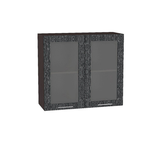 Шкаф верхний с 2-мя остекленными дверцами Валерия-М, цвет: Черный металлик дождь