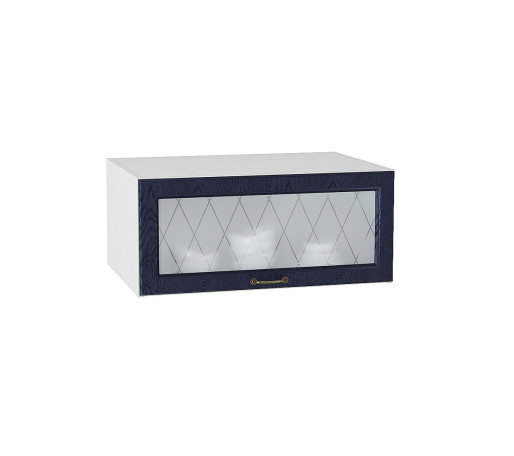 Шкаф верхний горизонтальный остекленный глубокий Ницца, цвет: Дуб синий