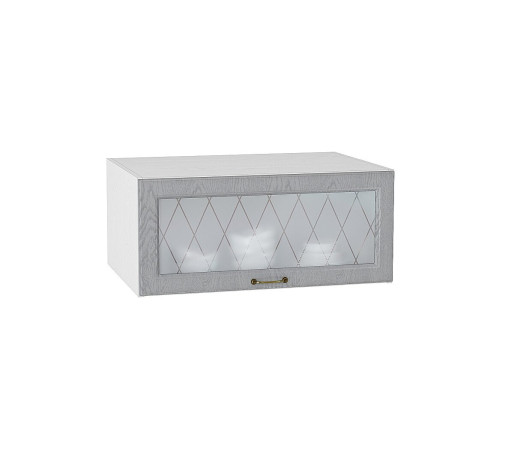 Шкаф верхний горизонтальный остекленный глубокий Ницца, цвет: Дуб серый