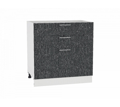 Шкаф нижний с 3-мя ящиками Валерия-М, цвет: Черный металлик дождь