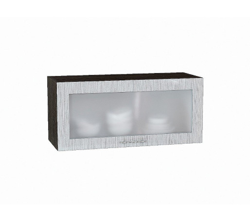 Шкаф верхний горизонтальный остекленный Валерия-М, цвет: Серый металлик дождь светлый