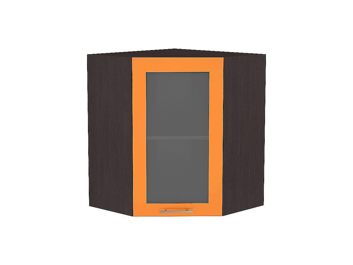 Шкаф верхний угловой остекленный Валерия-М, цвет: Оранжевый глянец Шкаф верхний угловой остекленный Валерия-М, цвет: Оранжевый глянец