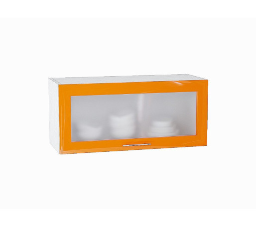 Шкаф верхний горизонтальный остекленный глубокий Валерия-М, цвет: Оранжевый глянец