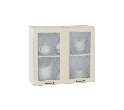 Шкаф верхний с 2-мя остекленными дверцами Ницца, цвет: Дуб крем