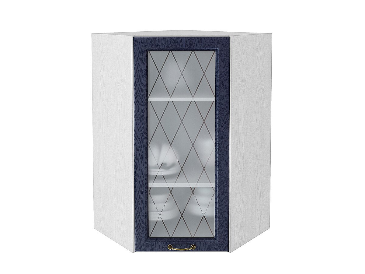 Шкаф верхний угловой остекленный Ницца, цвет: Дуб синий Шкаф верхний угловой остекленный Ницца, цвет: Дуб синий