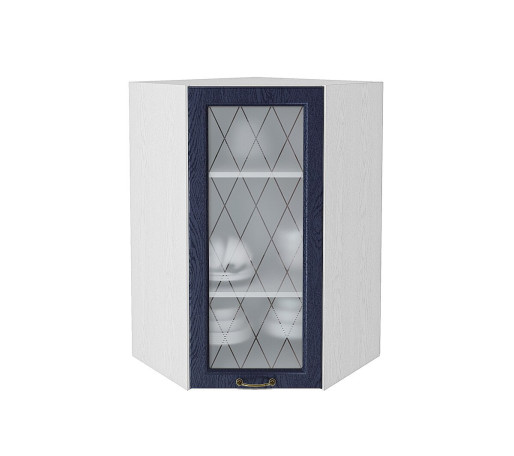 Шкаф верхний угловой остекленный Ницца, цвет: Дуб синий