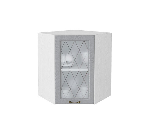 Шкаф верхний угловой остекленный Ницца, цвет: Дуб серый