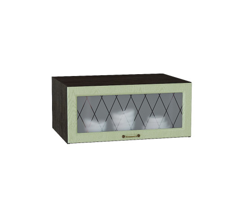 Шкаф верхний горизонтальный остекленный глубокий Ницца, цвет: Дуб оливковый