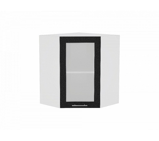 Шкаф верхний угловой остекленный Валерия-М, цвет: Черный металлик