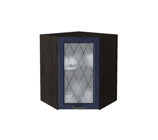 Шкаф верхний угловой остекленный Ницца, цвет: Дуб синий