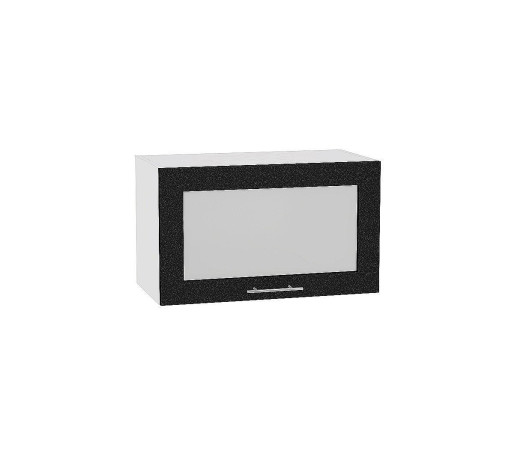 Шкаф верхний горизонтальный остекленный глубокий Валерия-М, цвет: Черный металлик