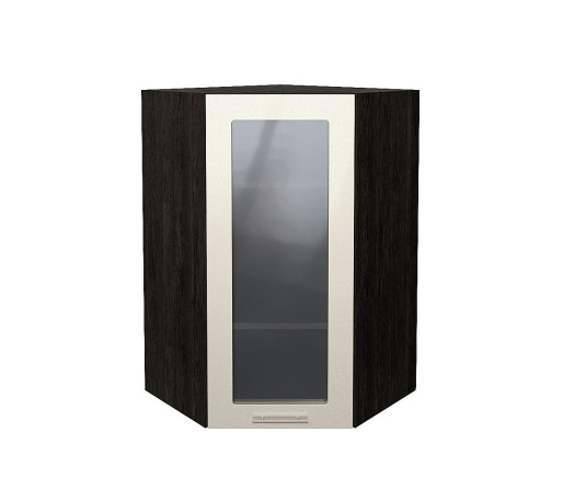 Шкаф верхний угловой остекленный Валерия-М, цвет: Бежевый металлик