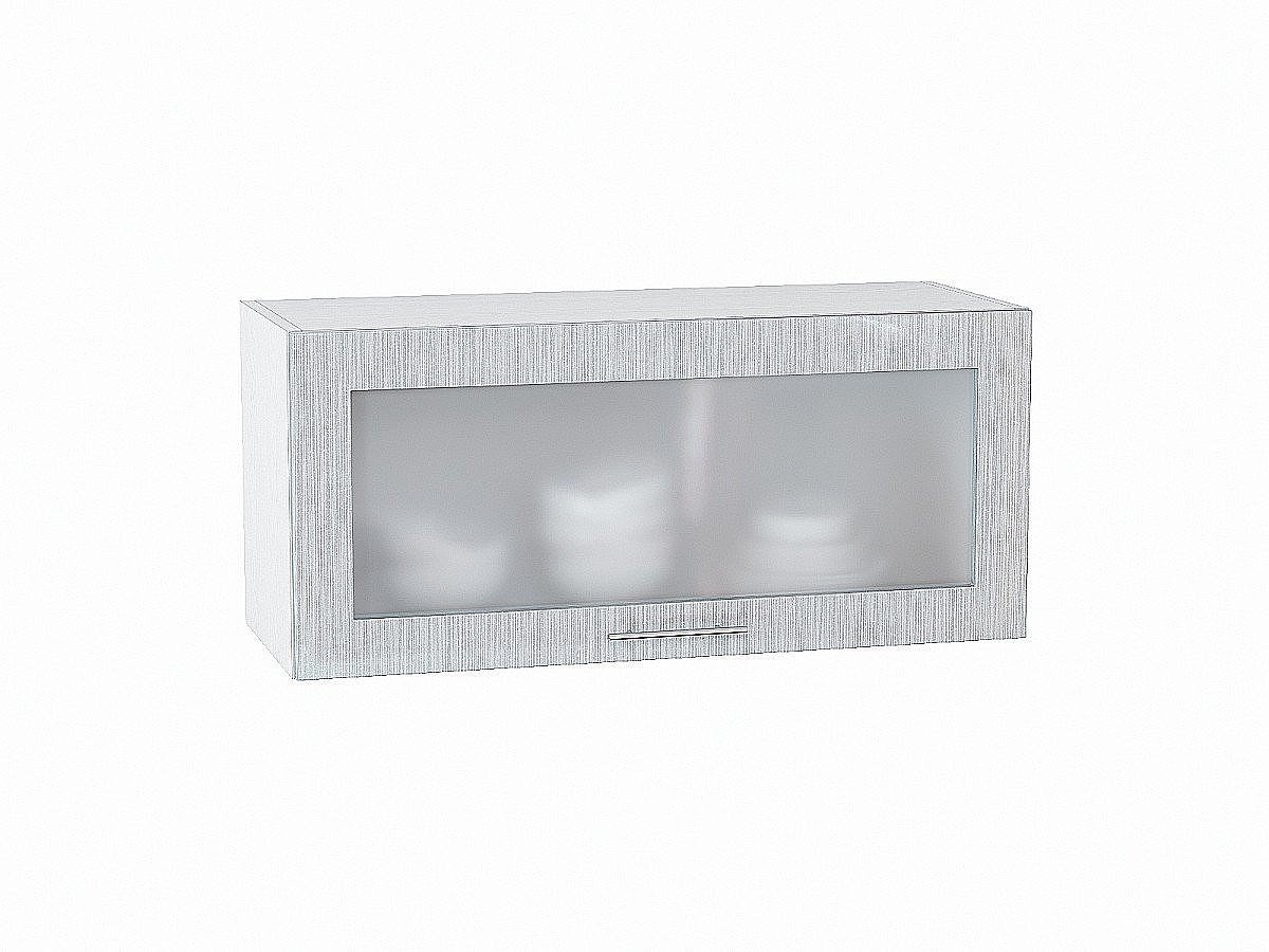 Шкаф верхний горизонтальный остекленный Валерия-М, цвет: Серый металлик дождь светлый Шкаф верхний горизонтальный остекленный Валерия-М, цвет: Серый металлик дождь светлый