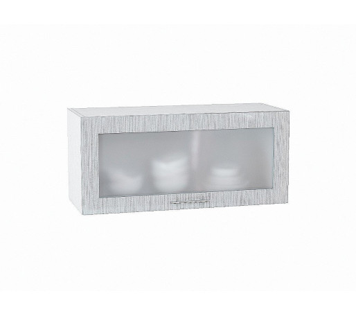 Шкаф верхний горизонтальный остекленный Валерия-М, цвет: Серый металлик дождь светлый