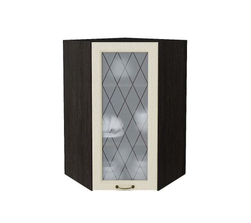 Шкаф верхний угловой остекленный Ницца, цвет: Дуб крем