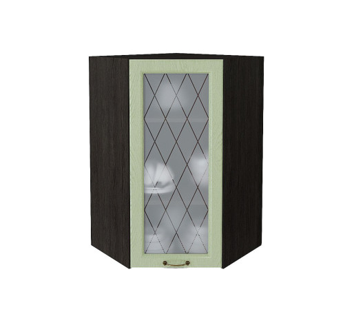 Шкаф верхний угловой остекленный Ницца, цвет: Дуб оливковый