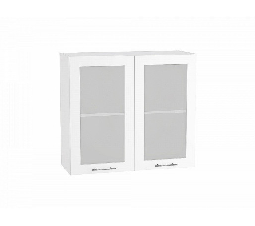 Шкаф верхний с 2-мя остекленными дверцами Валерия-М, цвет: Белый глянец