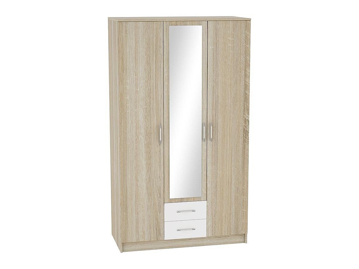 Шкаф 3-х створчатый Сопрано ШК-223 с зеркалом и 2-мя ящиками, цвет: Белый глянец/Дуб сонома Шкаф 3-х створчатый Сопрано ШК-223 с зеркалом и 2-мя ящиками, цвет: Белый глянец/Дуб сонома