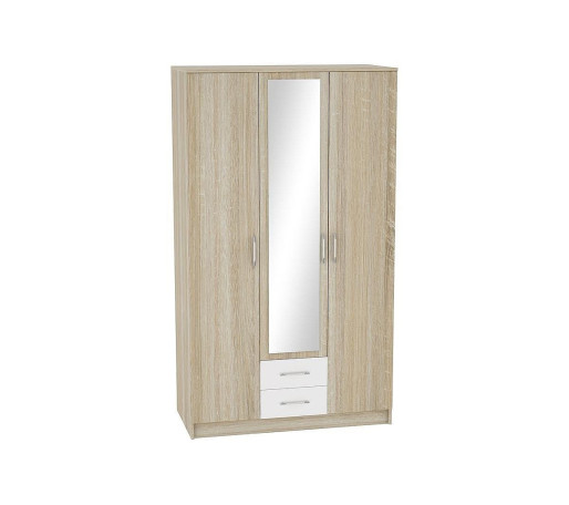 Шкаф 3-х створчатый Сопрано ШК-223 с зеркалом и 2-мя ящиками, цвет: Белый глянец/Дуб сонома