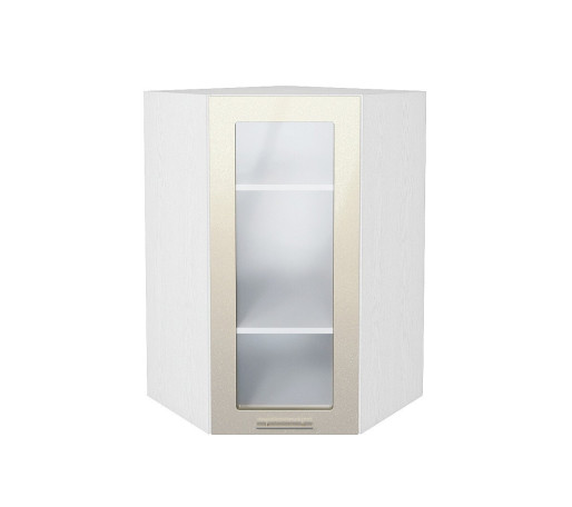 Шкаф верхний угловой остекленный Валерия-М, цвет: Бежевый металлик