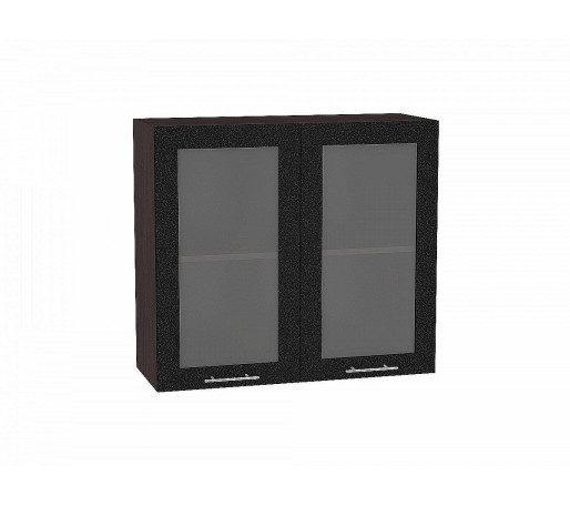 Шкаф верхний с 2-мя остекленными дверцами Валерия-М, цвет: Черный металлик