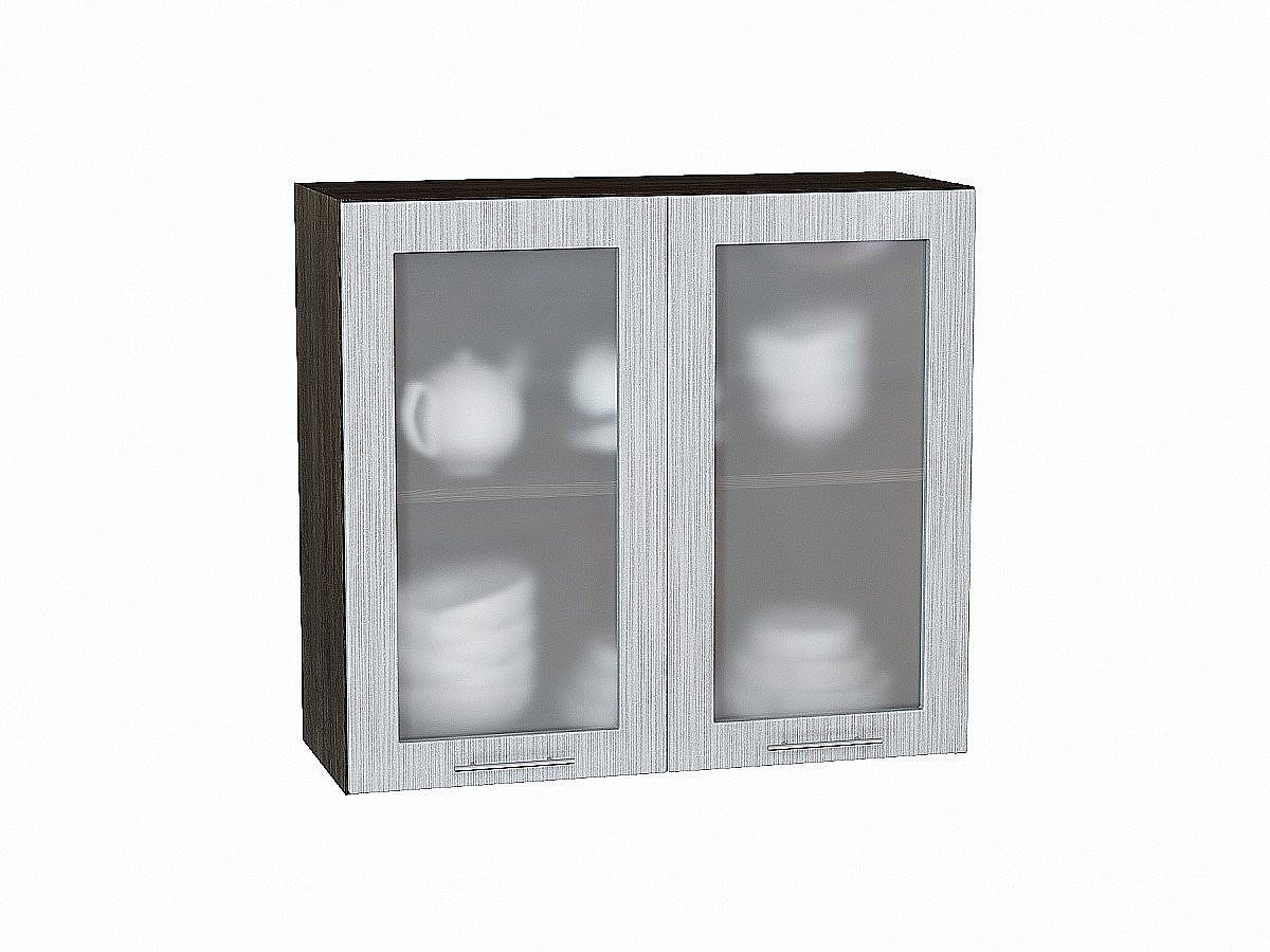 Шкаф верхний с 2-мя остекленными дверцами Валерия-М, цвет: Серый металлик дождь светлый Шкаф верхний с 2-мя остекленными дверцами Валерия-М, цвет: Серый металлик дождь светлый