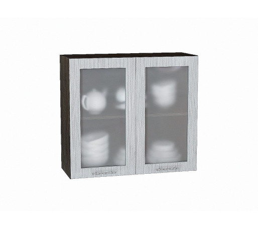 Шкаф верхний с 2-мя остекленными дверцами Валерия-М, цвет: Серый металлик дождь светлый