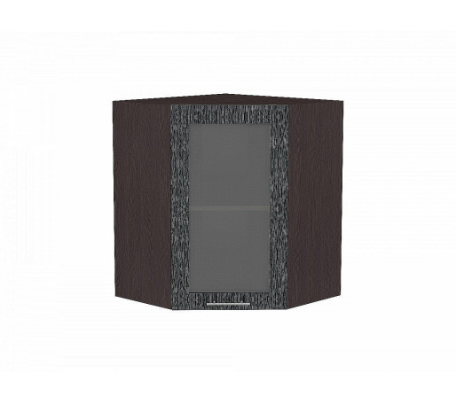 Шкаф верхний угловой остекленный Валерия-М, цвет: Черный металлик дождь