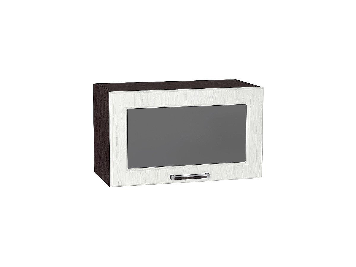 Шкаф верхний горизонтальный остекленный глубокий Прага, цвет: Белое дерево Шкаф верхний горизонтальный остекленный глубокий Прага, цвет: Белое дерево