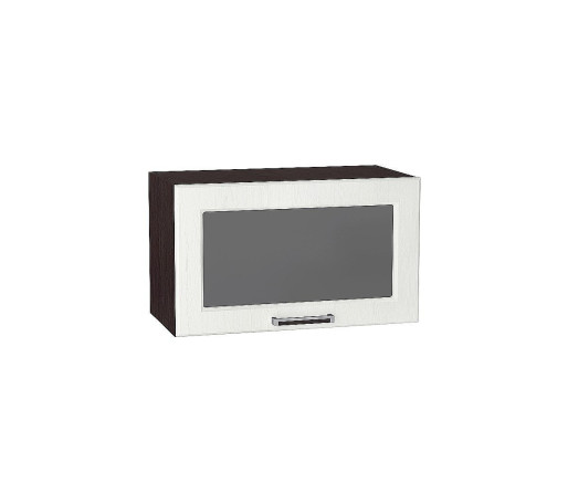 Шкаф верхний горизонтальный остекленный глубокий Прага, цвет: Белое дерево