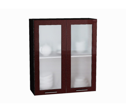 Шкаф верхний с 2-мя остекленными дверцами Валерия-М, цвет: Гранатовый металлик