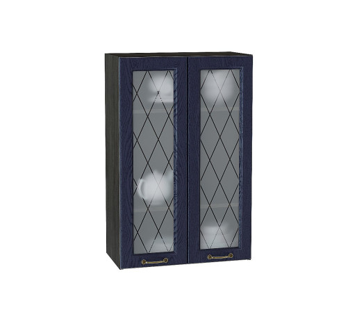 Шкаф верхний с 2-мя остекленными дверцами Ницца, цвет: Дуб синий