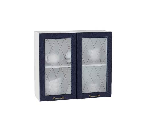 Шкаф верхний с 2-мя остекленными дверцами Ницца, цвет: Дуб синий