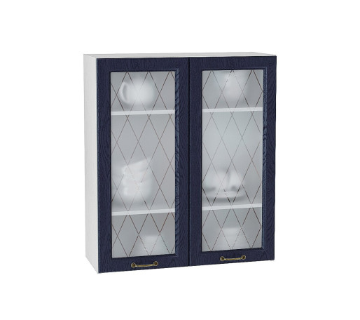 Шкаф верхний с 2-мя остекленными дверцами Ницца, цвет: Дуб синий