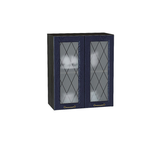 Шкаф верхний с 2-мя остекленными дверцами Ницца, цвет: Дуб синий