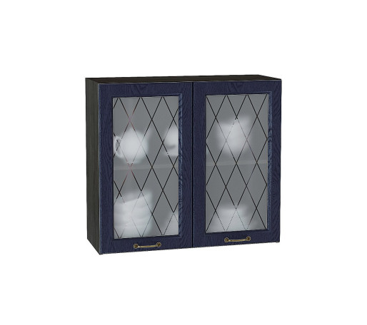 Шкаф верхний с 2-мя остекленными дверцами Ницца, цвет: Дуб синий